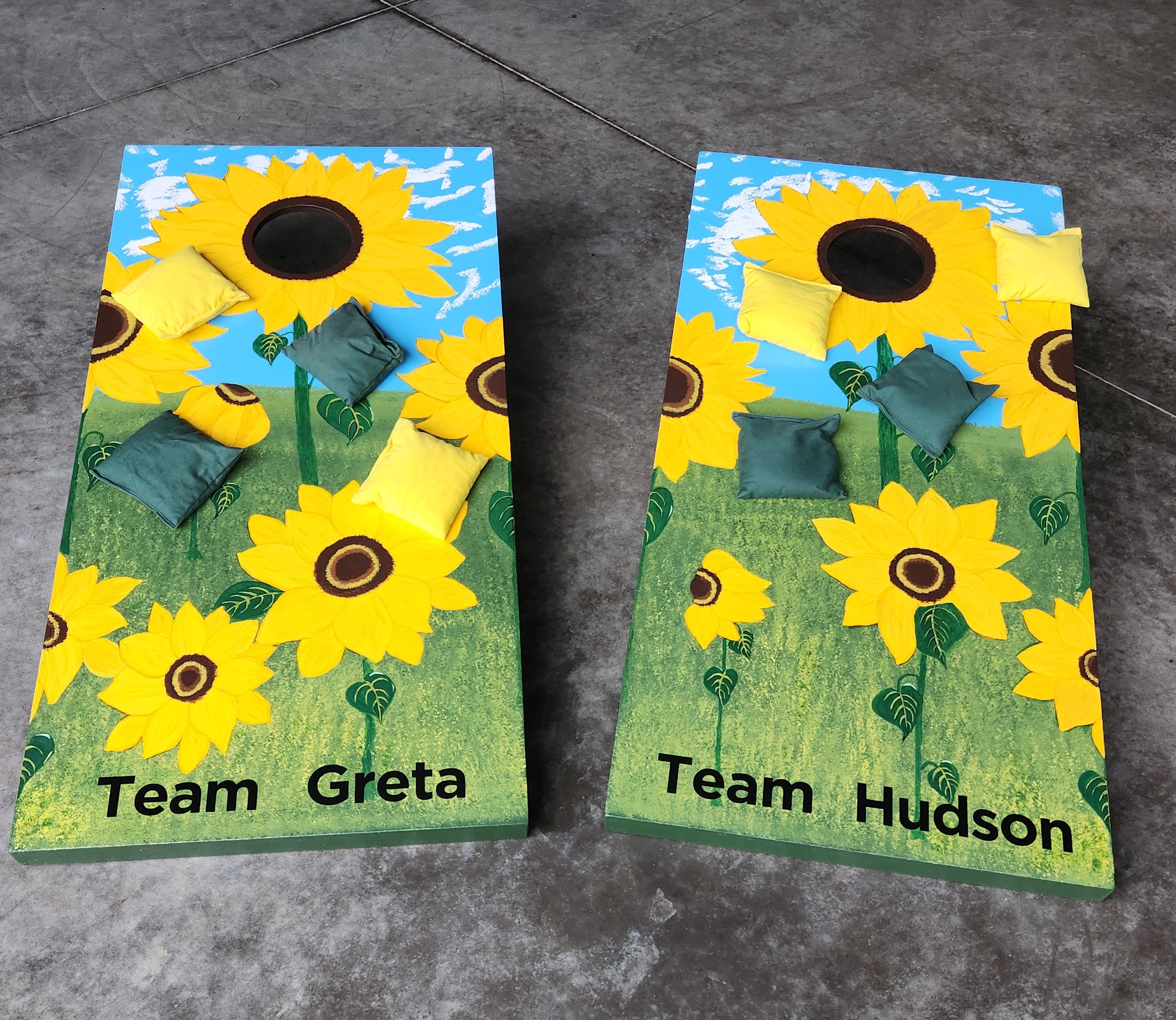 Team Greta & Team Hudson — sunflower hand-painted set