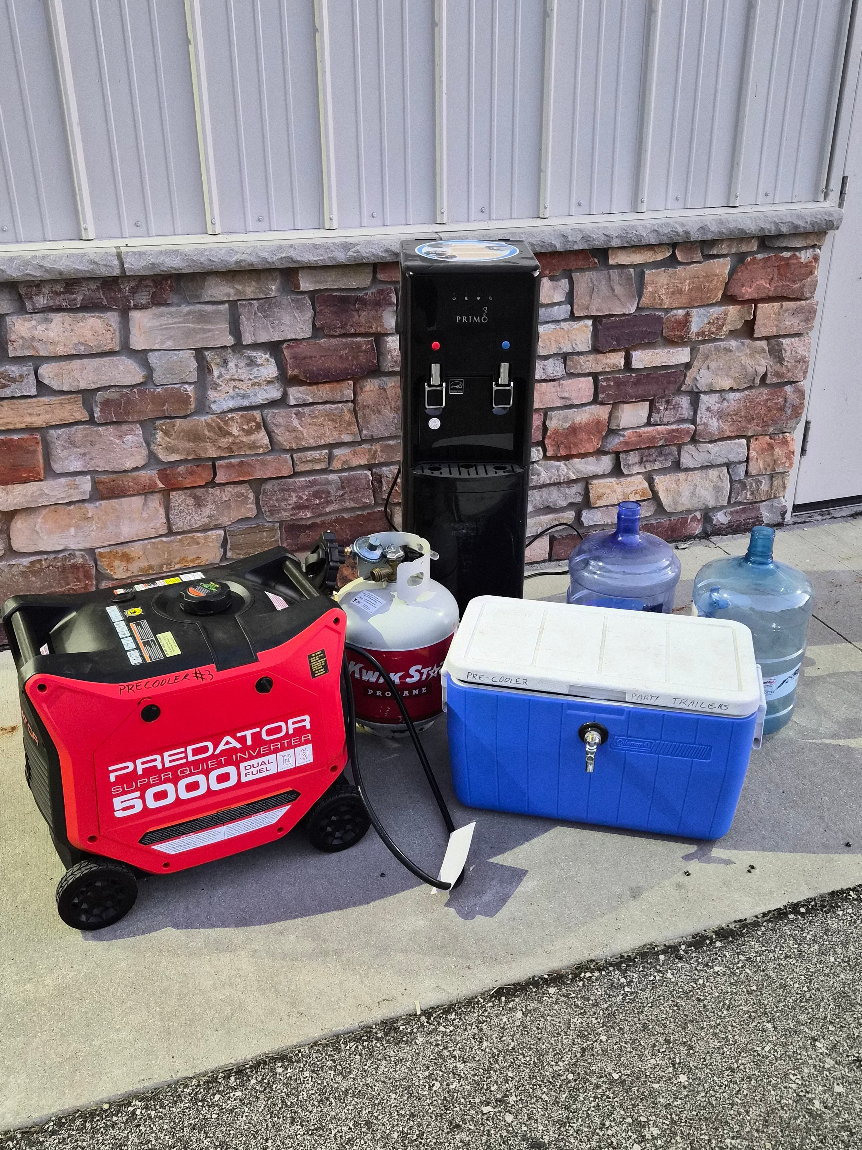 We have a 50 ft power cord on all trailers, but if no power source is available, we have a few generators (gas/propane) for rent. We also have a water cooler with additional water jugs, a Jockey box that can go with the games trailer or on its own and additional propane tanks for the grills or generators.